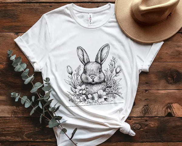 Elegant Bunny Botanical Graphic Tee Shirt