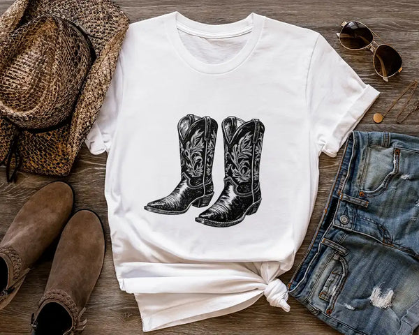 Western Heritage – Embroidered Cowboy Boots Tee Shirt
