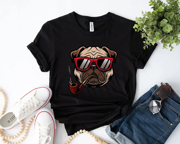 Cool Pug – Vintage Smoking Pipe Dog Tee Shirt
