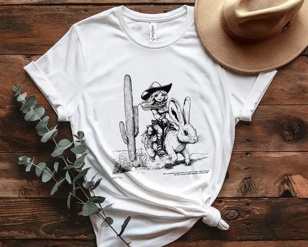 Western Girl on Rabbit Graphic T-Shirt
