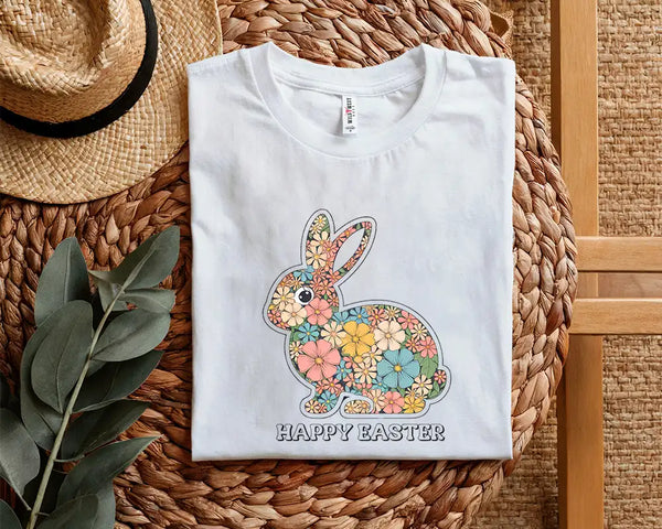 Floral Bunny - Cute Easter Spring Rabbit T-Shirt