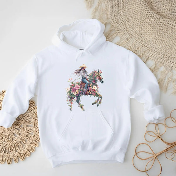 Floral Cowboy Horse Hoodie – Western Aesthetic Art