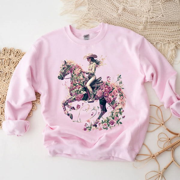 Floral Cowgirl & Horse Sweatshirt – Equestrian Beauty
