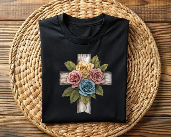 Floral Easter Cross Christian T-Shirt