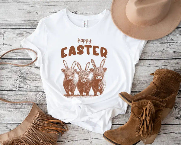 Happy Easter Highland Cows Bunny Ears Tee - ON SALE!