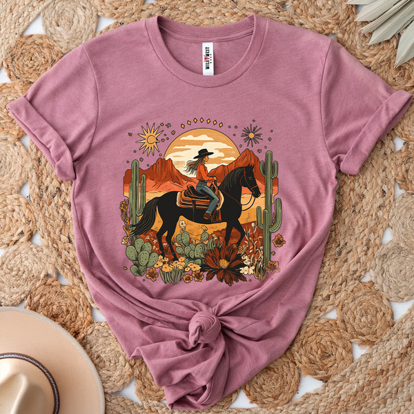 Western Cowgirl Sunset Short Sleeve Tee