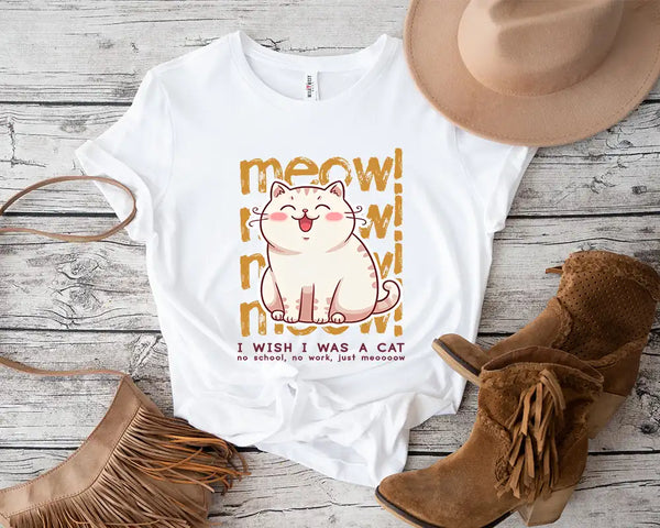 Meow - Lazy Cat Lover Funny T-Shirt