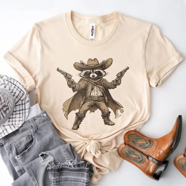 Wild West Raccoon Cowboy & Outlaw Gunslinger Short Sleeve Tee