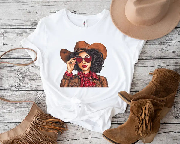 Retro Cowgirl Heart Sunglasses Western T-Shirt