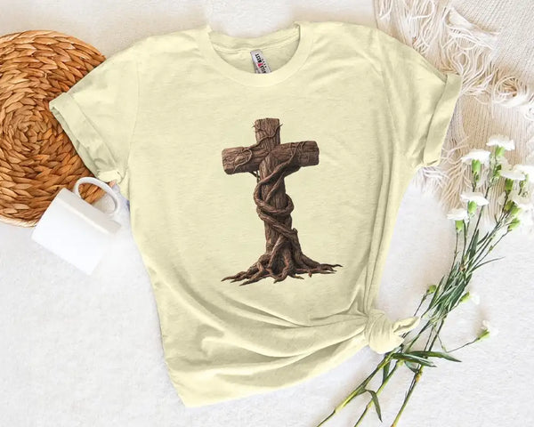 Rooted in Christ Wooden Cross T-Shirt