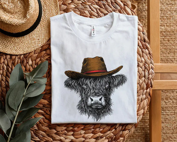 Rustic Western Bull Cowboy Hat T-Shirt