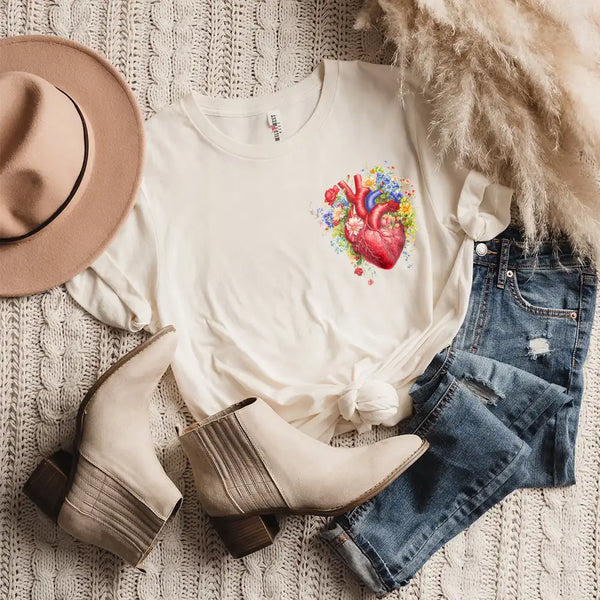 Floral Anatomical Heart Short Sleeve Tee