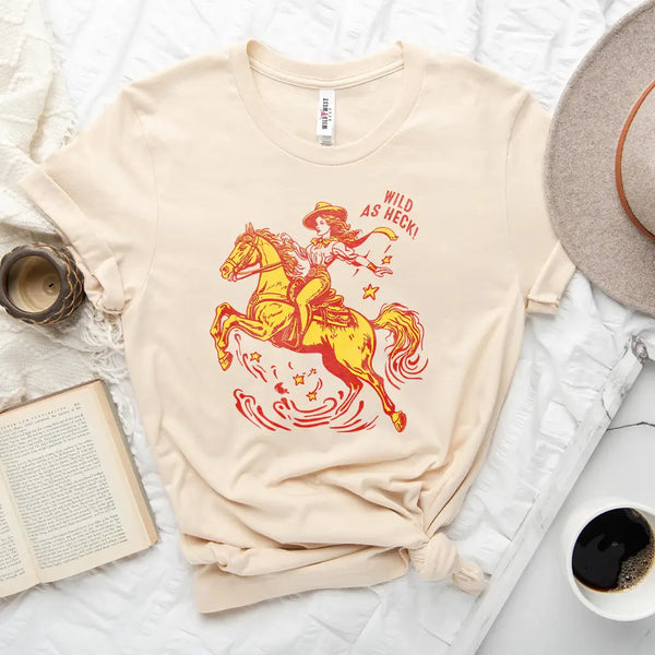 Wild as Heck Retro Cowgirl Short Sleeve Shirt Tee