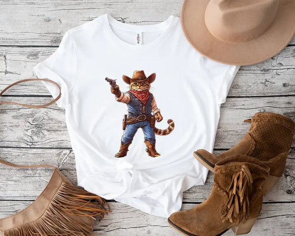 Western Cowboy Cat Funny Wild West T-Shirt