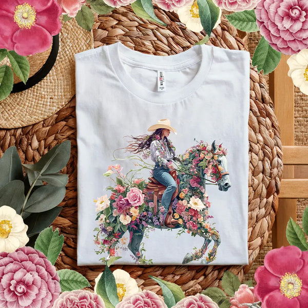 Floral Cowgirl Horse Ride Short Sleeve Tee