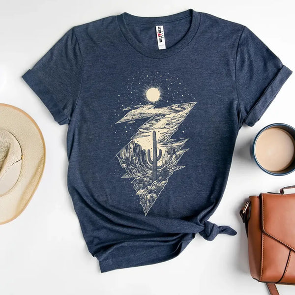 Wild West Desert – Cactus & Lightning Short Sleeve Shirt
