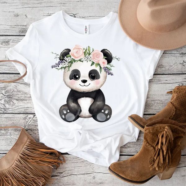 Cute Panda with Floral Crown Tee Shirt